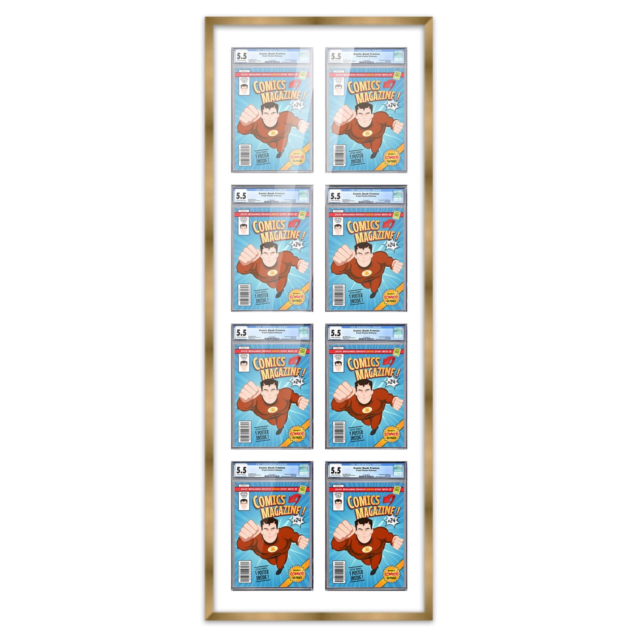 Comic Book Display Frame for CGC, PGX Graded, Slabed Comics - Bronze Wood Comic Frame With White Mat for 8.125x13 Comics, 18 Frame Sizes